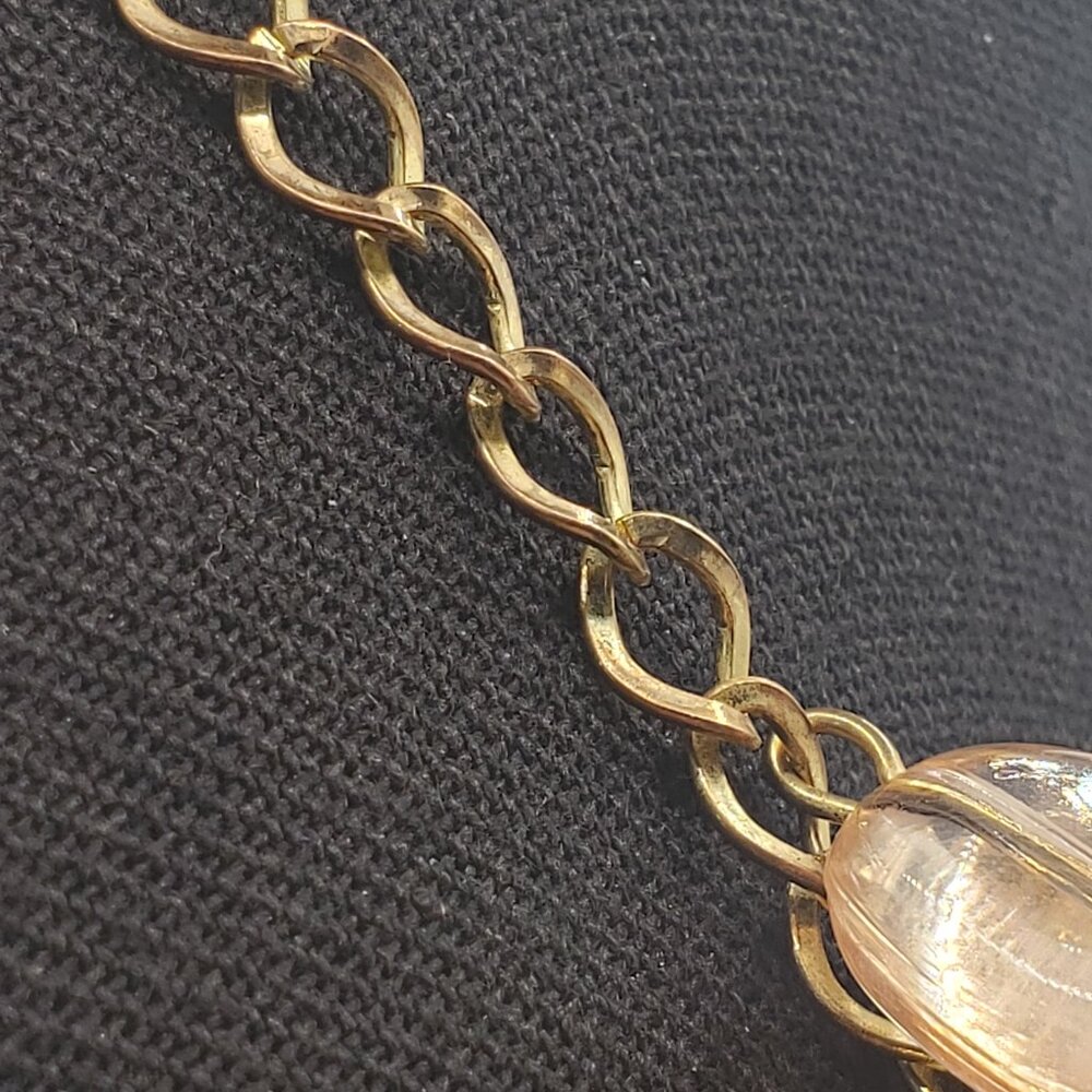 Retro Brass Tone Chain w/ Disco Ball and Peach Colored Beaded Necklace - Picture 10 of 11